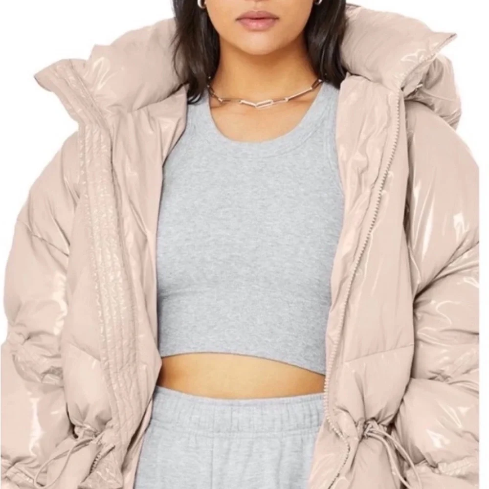 ALO Yoga Quilted Hooded Puffer Coat in Pale Pink
